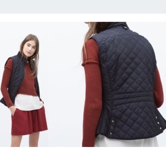 Zara Jackets & Blazers - Zara Navy Blue Quilted Zip Front Puffer Vest Small